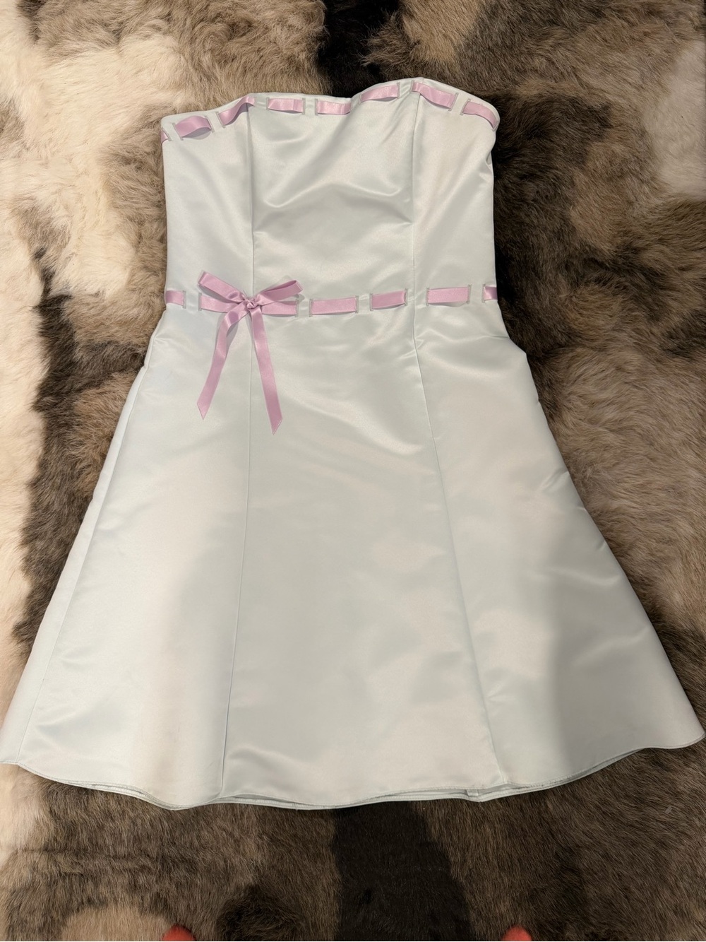 New Jessica McClintock Gunne Sax Light Blue green Strapless satin dress 11 12